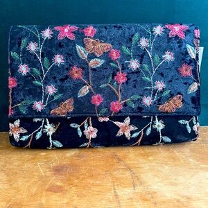 Floral embroidered velvet purse